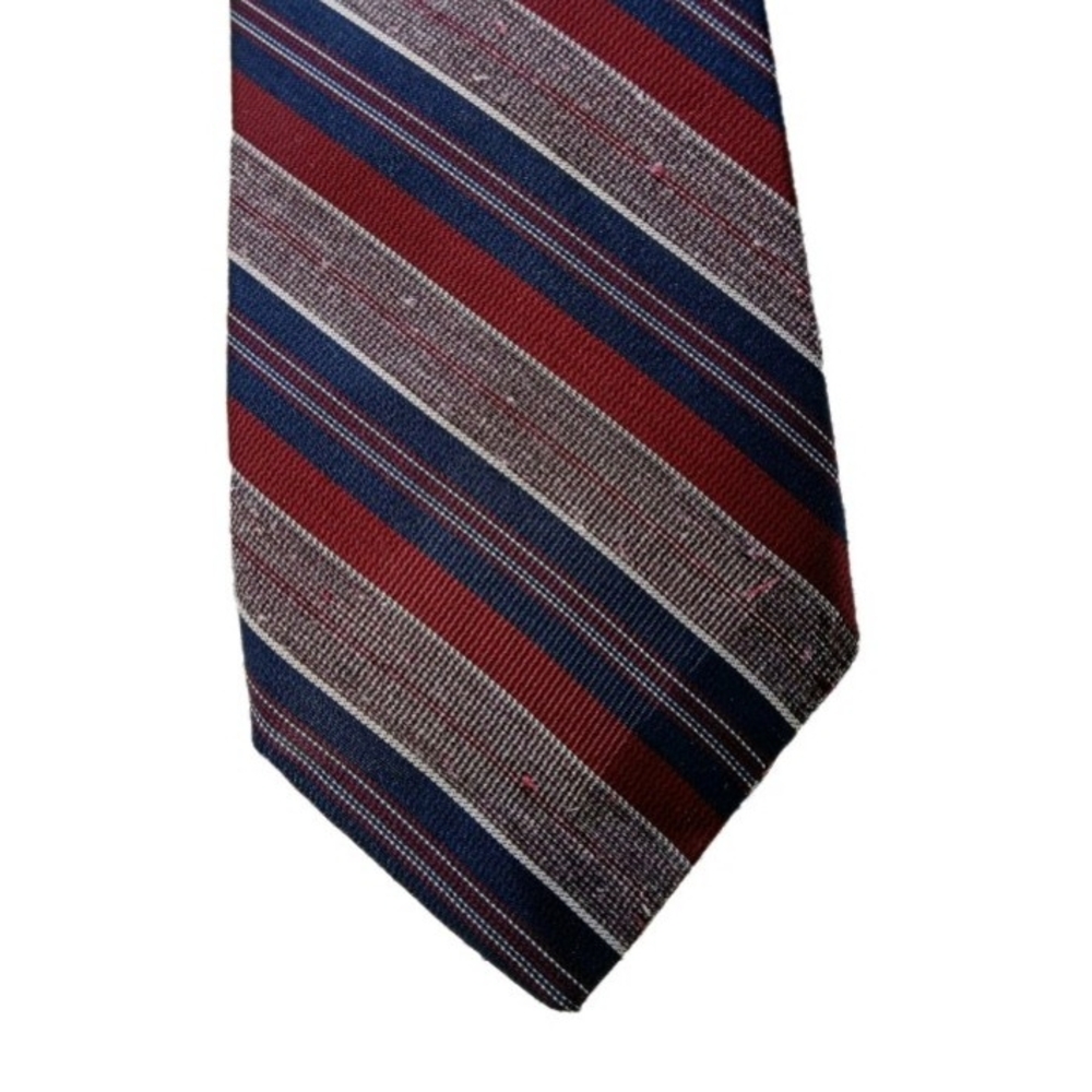 Executive Big and Tall Classic Striped Tie in Crimson Red Blue Grey 100%Polester